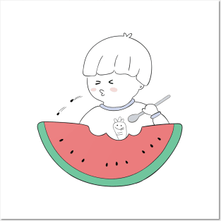 Cute Watermelon Fruit Boy Posters and Art